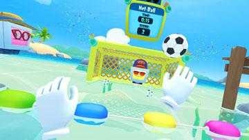 VR player and Bot playing sports on Beach